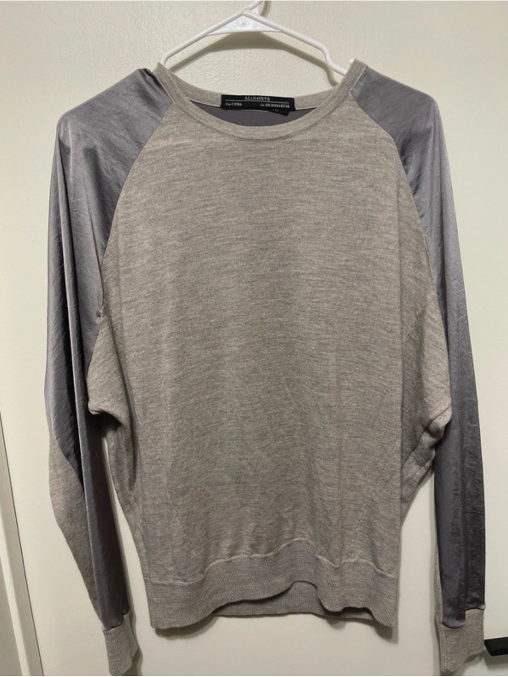 All Saints Light Grey Raglan Sleeve Sweatshirt